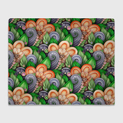 Плед флисовый Объемные лепестки цветов и листья, цвет: 3D-велсофт
