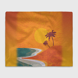 Плед флисовый Закат на побережье минимализм, цвет: 3D-велсофт