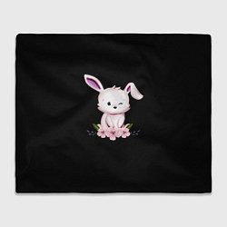 Плед флисовый Крольчонок С Цветами На Чёрном Фоне, цвет: 3D-велсофт