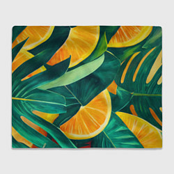 Плед флисовый Листья монстеры и дольки апельсинов, цвет: 3D-велсофт