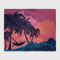 Плед флисовый Человек отдыхает в гамаке под пальмами, цвет: 3D-велсофт
