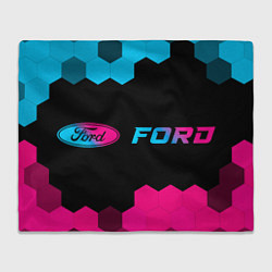 Плед флисовый Ford - neon gradient: надпись и символ, цвет: 3D-велсофт