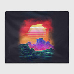 Плед флисовый Синтвейв неоновые горы на закате, цвет: 3D-велсофт
