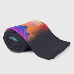 Плед флисовый Синтвейв неоновые горы на закате, цвет: 3D-велсофт — фото 2