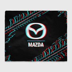 Плед флисовый Значок Mazda в стиле glitch на темном фоне, цвет: 3D-велсофт