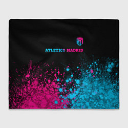 Плед флисовый Atletico Madrid - neon gradient: символ сверху, цвет: 3D-велсофт