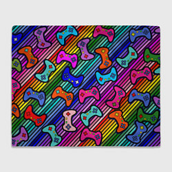 Плед флисовый Многоцветные полоски с джойстиками, цвет: 3D-велсофт