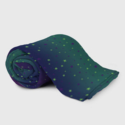 Плед флисовый Неоновые зеленые и сиреневые звезды на темно зелен, цвет: 3D-велсофт — фото 2