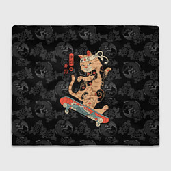 Плед флисовый Кот самурай на скейтборде, цвет: 3D-велсофт