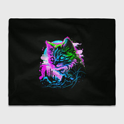 Плед флисовый Неоновый котёнок поп-арт, цвет: 3D-велсофт