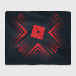 Плед флисовый Красный символ Roblox на темном фоне со стрелками, цвет: 3D-велсофт
