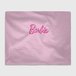Плед флисовый Барби - логотип на клетчатом фоне, цвет: 3D-велсофт