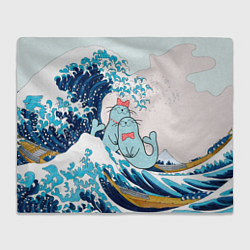 Плед флисовый Влюбленные тюлени у большой волны Канагава, цвет: 3D-велсофт