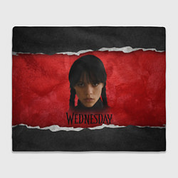 Плед флисовый Уэнсдэй красно-черный фон, цвет: 3D-велсофт