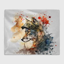 Плед флисовый Акварельный волк солдат, цвет: 3D-велсофт