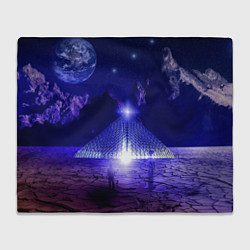 Плед флисовый Синяя магическая пирамида, горы и космос, цвет: 3D-велсофт