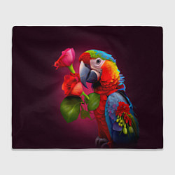 Плед флисовый Попугай ара с цветами, цвет: 3D-велсофт