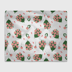 Плед флисовый Узор из букетов розовых тюльпанов, цвет: 3D-велсофт