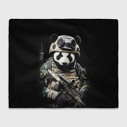 Плед флисовый Медведь панда солдат спецназа, цвет: 3D-велсофт