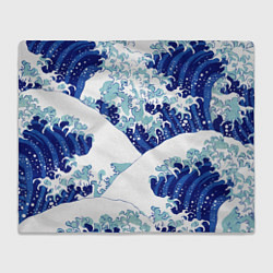 Плед флисовый Японская графика - волна - паттерн, цвет: 3D-велсофт