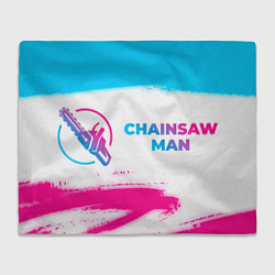 Плед флисовый Chainsaw Man neon gradient style: надпись и символ, цвет: 3D-велсофт