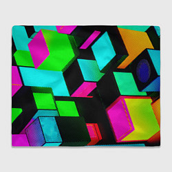 Плед флисовый Неоновые светящиеся кубики, цвет: 3D-велсофт