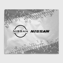 Плед флисовый Nissan speed на светлом фоне со следами шин: надпи, цвет: 3D-велсофт