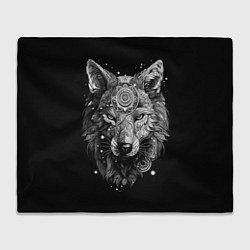 Плед флисовый Волк в черно-белом орнаменте, цвет: 3D-велсофт