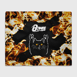 Плед флисовый David Bowie рок кот и огонь, цвет: 3D-велсофт