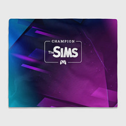 Плед флисовый The Sims gaming champion: рамка с лого и джойстико, цвет: 3D-велсофт