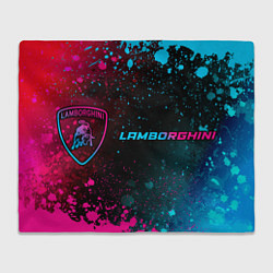 Плед флисовый Lamborghini - neon gradient: надпись и символ, цвет: 3D-велсофт