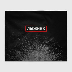 Плед флисовый Лыжник - в рамке красного цвета, цвет: 3D-велсофт