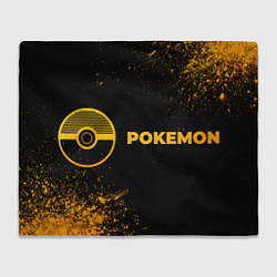 Плед флисовый Pokemon - gold gradient: надпись и символ, цвет: 3D-велсофт