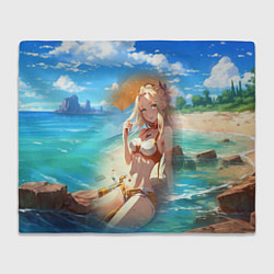 Плед флисовый Девушка загарает на пляже, цвет: 3D-велсофт