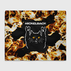 Плед флисовый Nickelback рок кот и огонь, цвет: 3D-велсофт