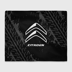 Плед флисовый Citroen speed на темном фоне со следами шин, цвет: 3D-велсофт