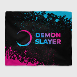 Плед флисовый Demon Slayer - neon gradient: надпись и символ, цвет: 3D-велсофт