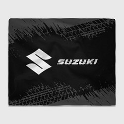 Плед флисовый Suzuki speed на темном фоне со следами шин: надпис, цвет: 3D-велсофт