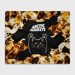 Плед флисовый Arctic Monkeys рок кот и огонь, цвет: 3D-велсофт