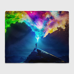 Плед флисовый Цветной космос и горы, цвет: 3D-велсофт