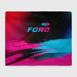 Плед флисовый Ford - neon gradient: символ сверху, цвет: 3D-велсофт