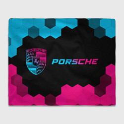 Плед флисовый Porsche - neon gradient: надпись и символ, цвет: 3D-велсофт