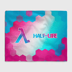 Плед флисовый Half-Life neon gradient style: надпись и символ, цвет: 3D-велсофт