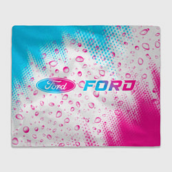 Плед флисовый Ford neon gradient style: надпись и символ, цвет: 3D-велсофт
