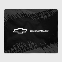 Плед флисовый Chevrolet speed на темном фоне со следами шин: над, цвет: 3D-велсофт