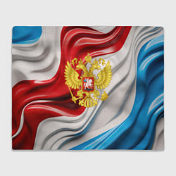 Плед флисовый Герб России на фоне флага, цвет: 3D-велсофт