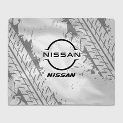 Плед флисовый Nissan speed на светлом фоне со следами шин, цвет: 3D-велсофт