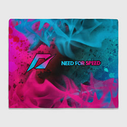 Плед флисовый Need for Speed - neon gradient: надпись и символ, цвет: 3D-велсофт