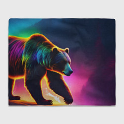 Плед флисовый Неоновый светящийся медведь гризли, цвет: 3D-велсофт
