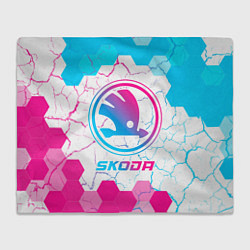 Плед флисовый Skoda neon gradient style, цвет: 3D-велсофт